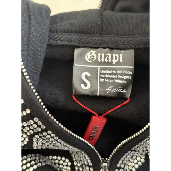 Guapi Men's Skeleton Rhinestone Hoodie Black Limited Editions Size S NWT (JB) - Picture 5 of 14